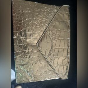 Gold Crocodile Embossed Clutch
